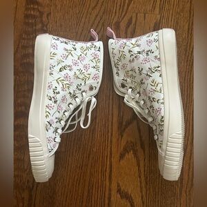 J.Crew Women’s Floral High Top Canvas Sneakers Pink Green White Size 9